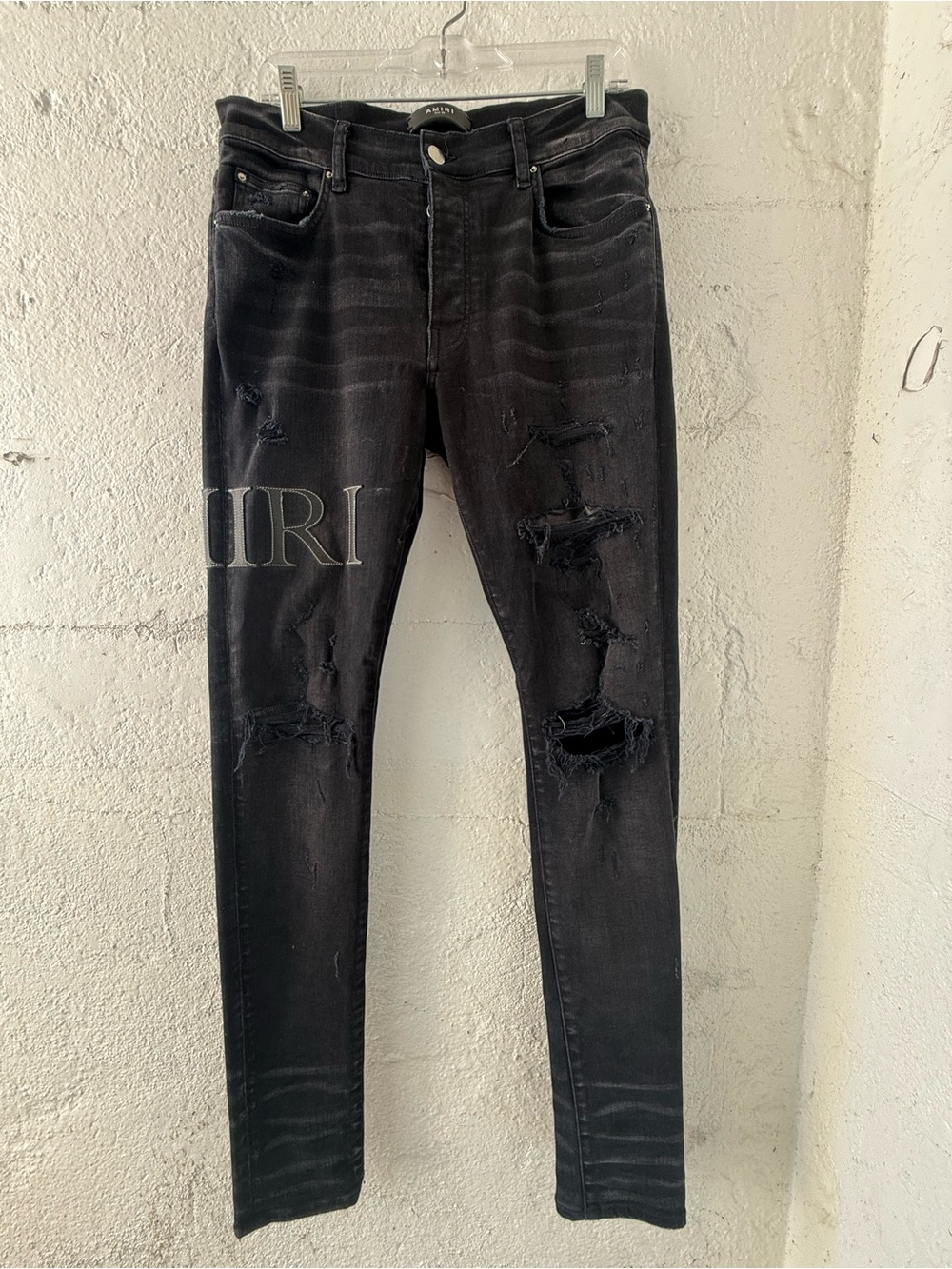 AMIRI Leather Stitch Logo Jeans Aged Black Size 33